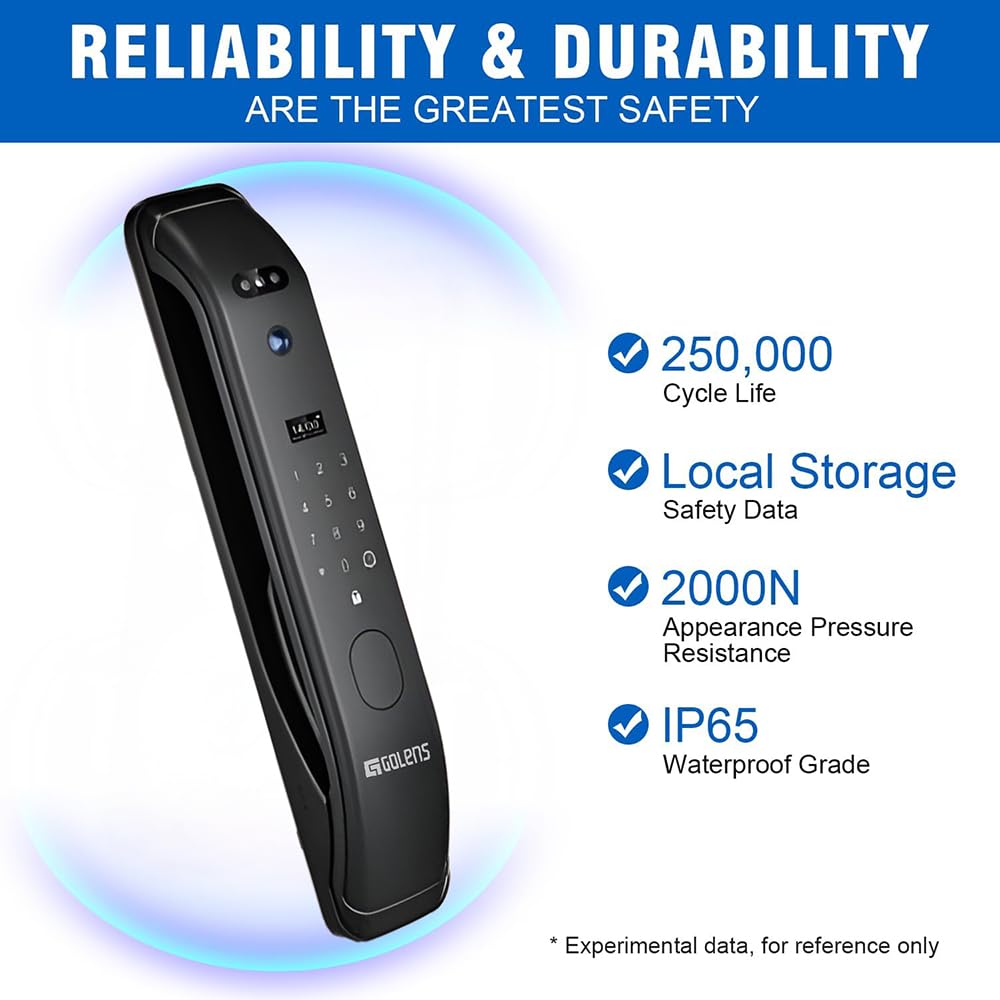 Golens X57 World's Most Advance Smart Lock | 10 Ways Unlock | Seperate Chime | Alexa/Apple/Google Home Supports | Inbuilt CCTV/Video Door Bell | Door Viewer | All Included | Bronze