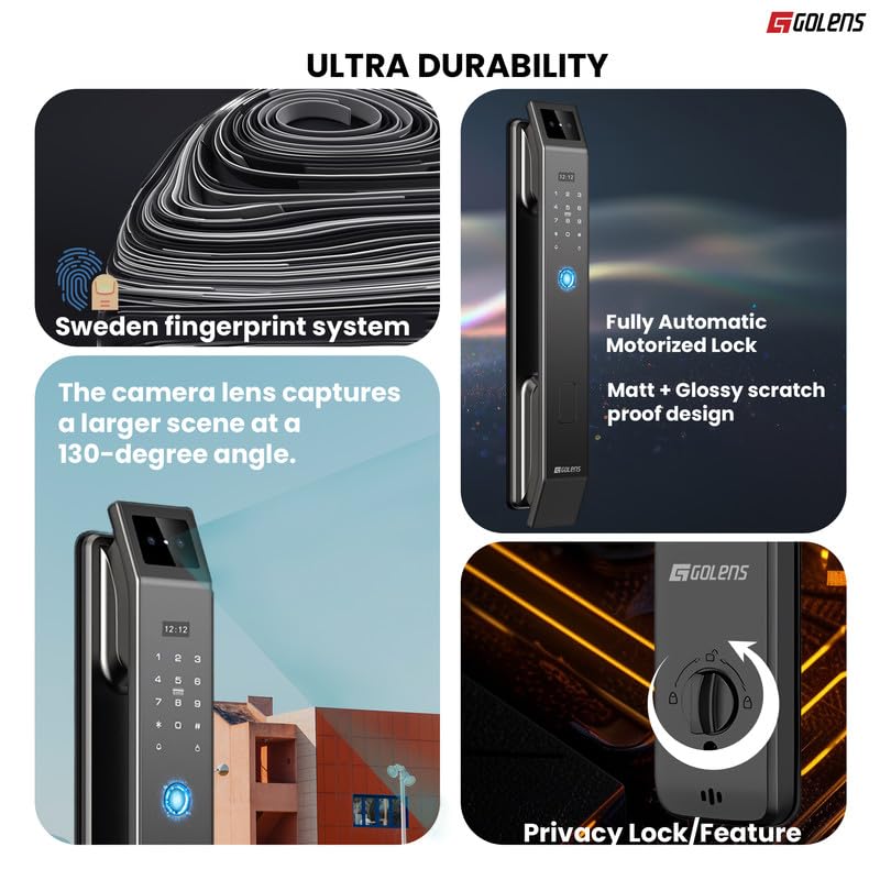 Golens X95 Luxury Smart Digital Door Lock | 9 Ways Unlocking | 3D Face ID | Fingerprint | Mobile App | RFID Card | PIN | OTP, Mechanical Key, Temporary Password, Door Viewer, No Extra Gateway Required