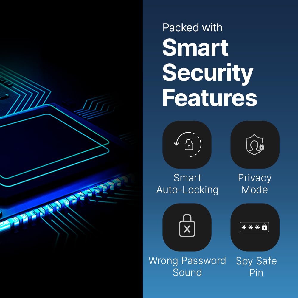 QUBO Smart Door Lock Essential (2025 Edition) – 7-Way Unlock | Fingerprint, OTP Remote, PIN, RFID, Mobile App, Mechanical Key | 2-Year Warranty | Black | Hero Group