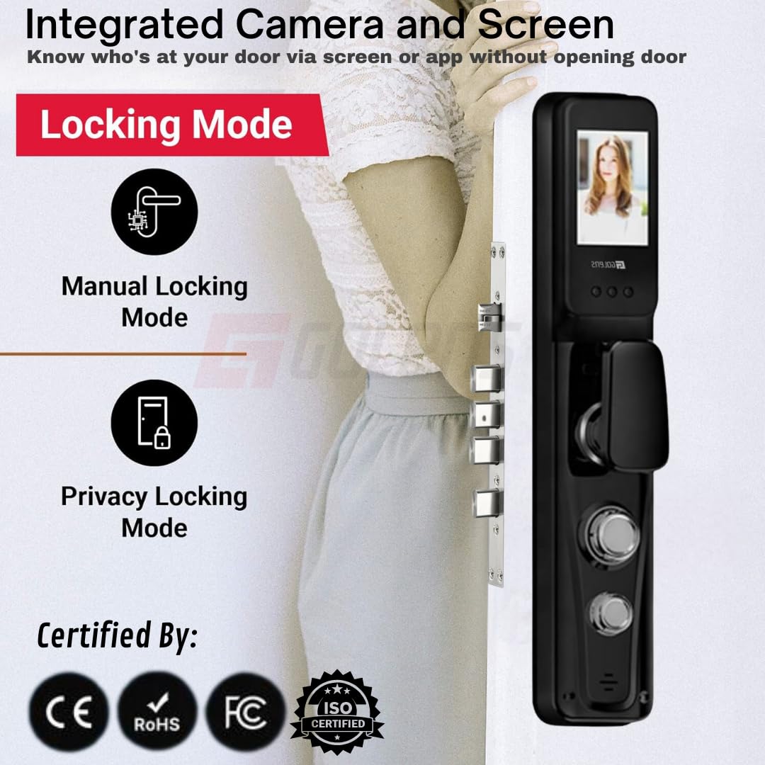 Golens X57 World's Most Advance Smart Lock | 10 Ways Unlock | Seperate Chime | Alexa/Apple/Google Home Supports | Inbuilt CCTV/Video Door Bell | Door Viewer | All Included | Bronze