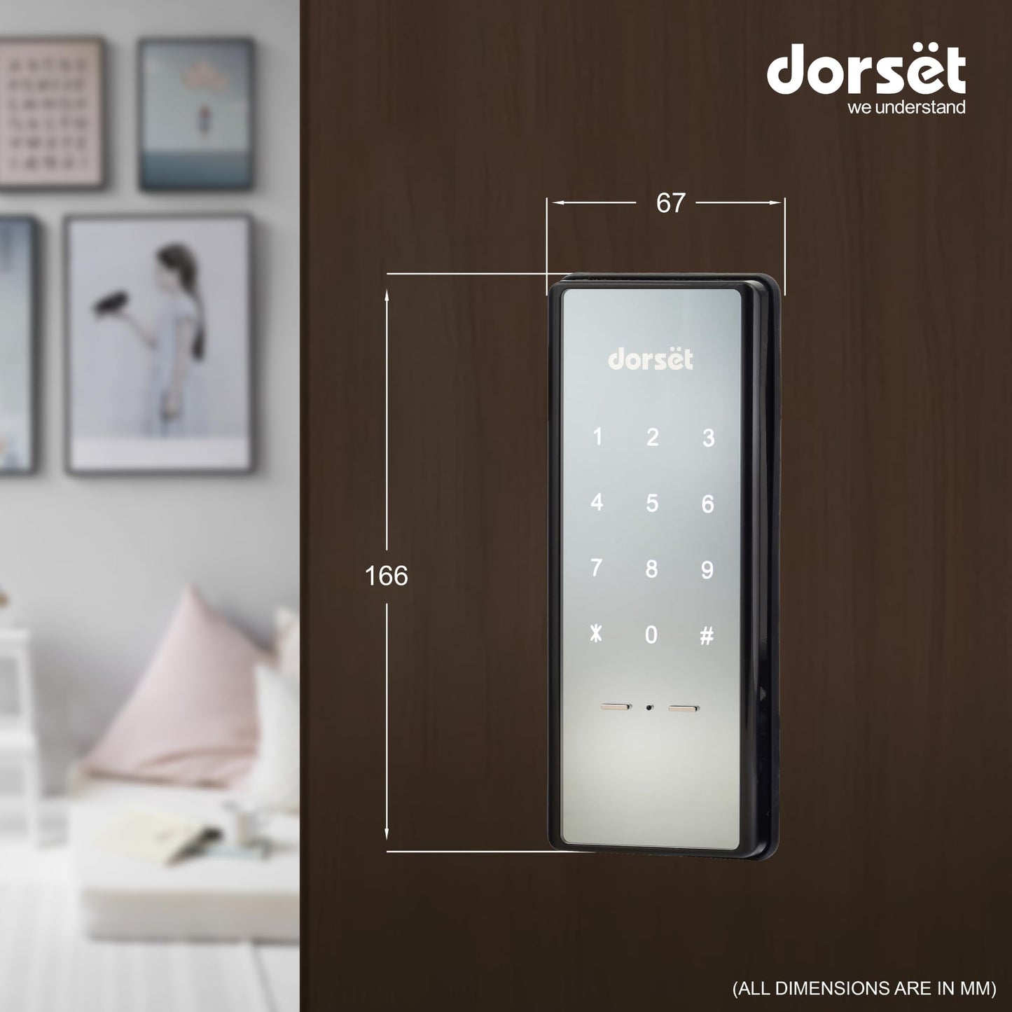 Dorset DG 907 Digital Rim Lock with Pincode Access | Sleek Security Solution for Main Doors | Ideal for Door Thickness 30-60 mm | Graphite Matte Finish, Black