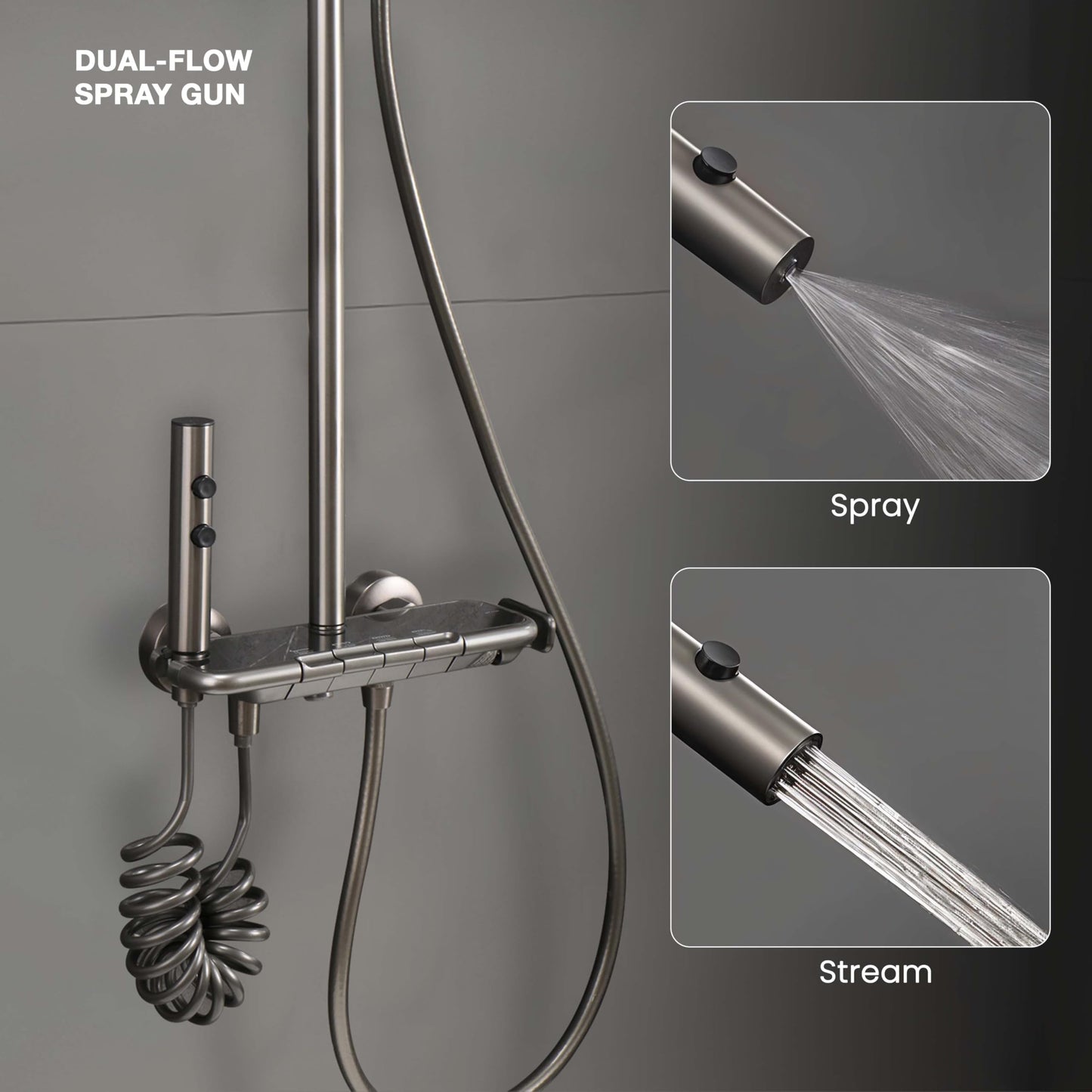 Ruhe Ripple Smart Shower Panel Set, 4-in-1 Multi Flow Functions, Piano Button Shower Panel System Chrome Finish, Includes Overhead Shower, 3-Flow Hand Shower and Dual Mode Water Spray Health Faucet