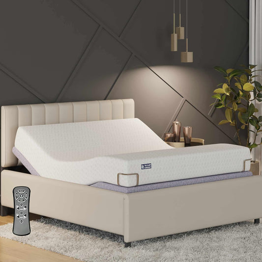 The Sleep Company Elev8 Smart Recliner Bed – Italia Beige Frame + 8" Ortho Mattress | Smart Adjustable King Bed with Massage & Zero Gravity Mode | Metal Frame, Carbon Steel