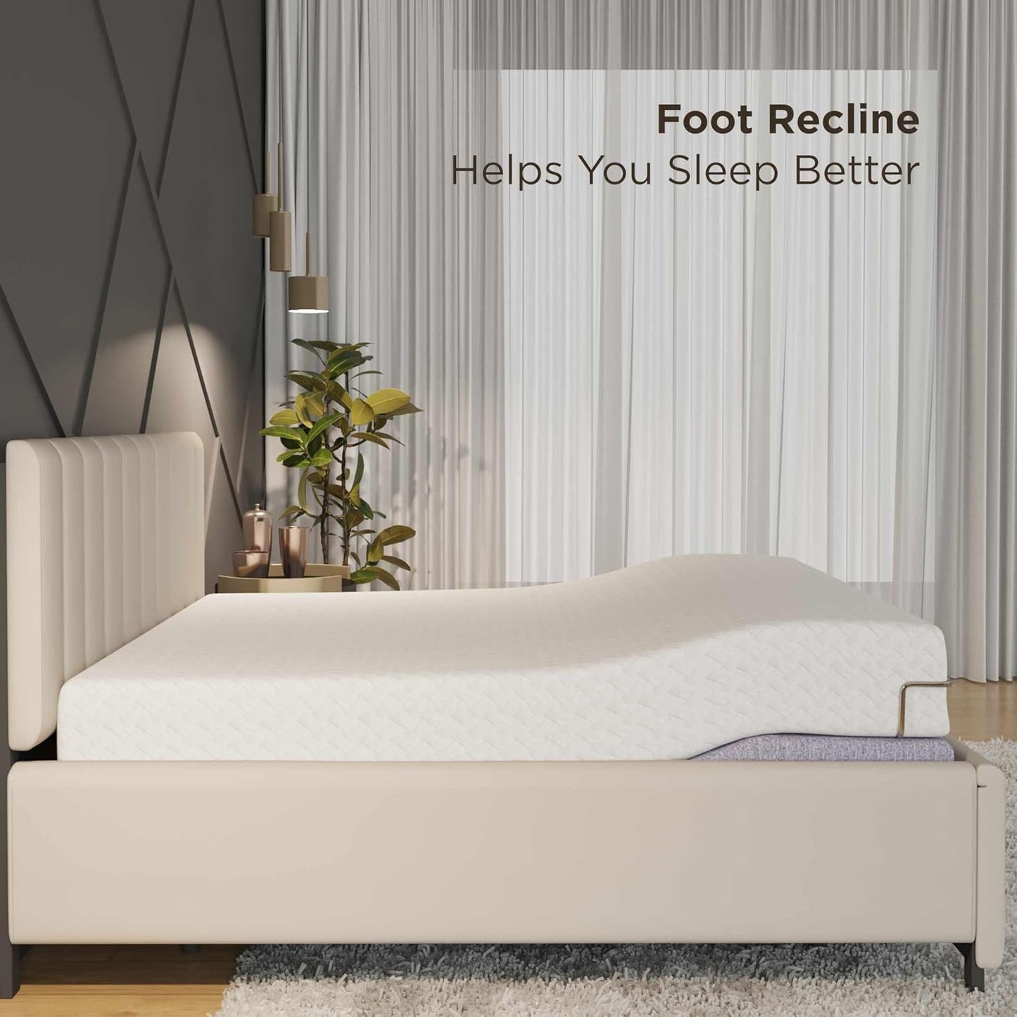 The Sleep Company Elev8 Smart Recliner Bed – Italia Beige Frame + 8" Ortho Mattress | Smart Adjustable King Bed with Massage & Zero Gravity Mode | Metal Frame, Carbon Steel