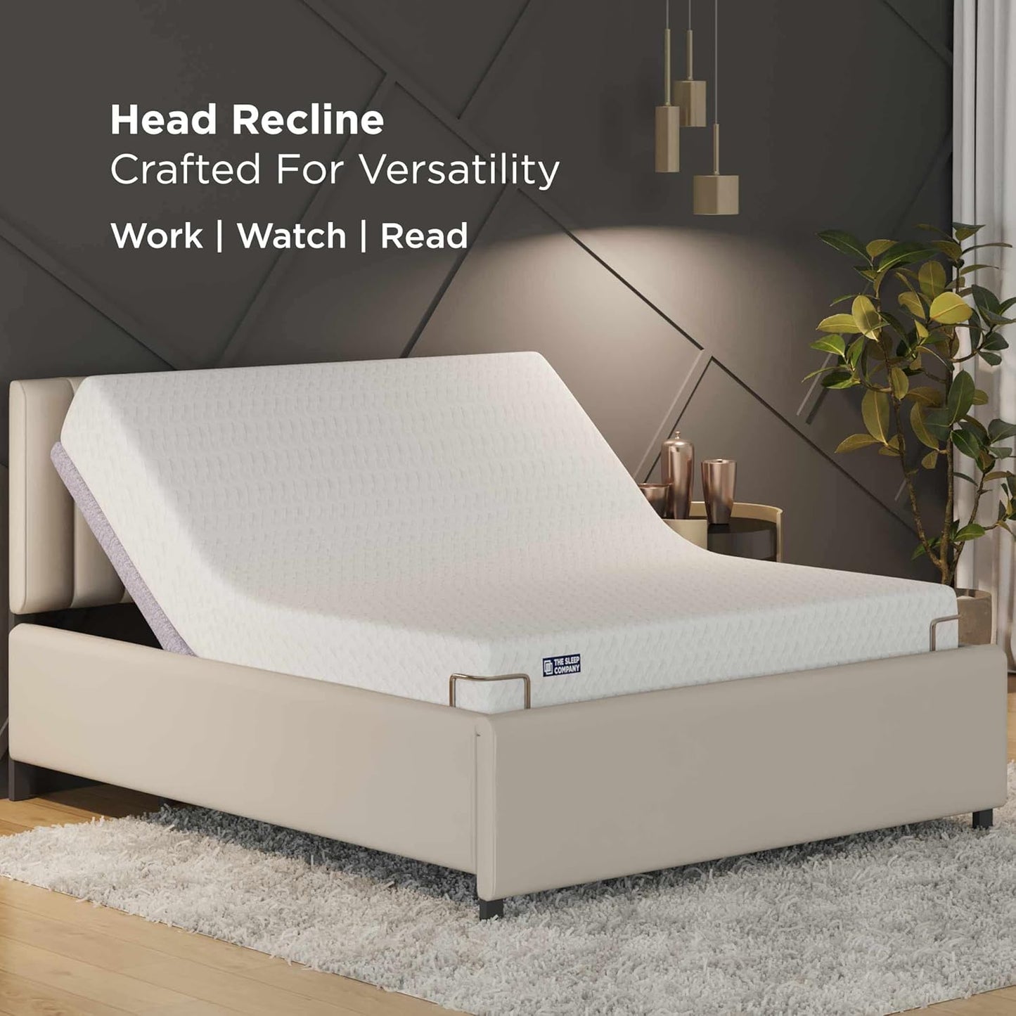 The Sleep Company Elev8 Smart Recliner Bed – Italia Beige Frame + 8" Ortho Mattress | Smart Adjustable King Bed with Massage & Zero Gravity Mode | Metal Frame, Carbon Steel