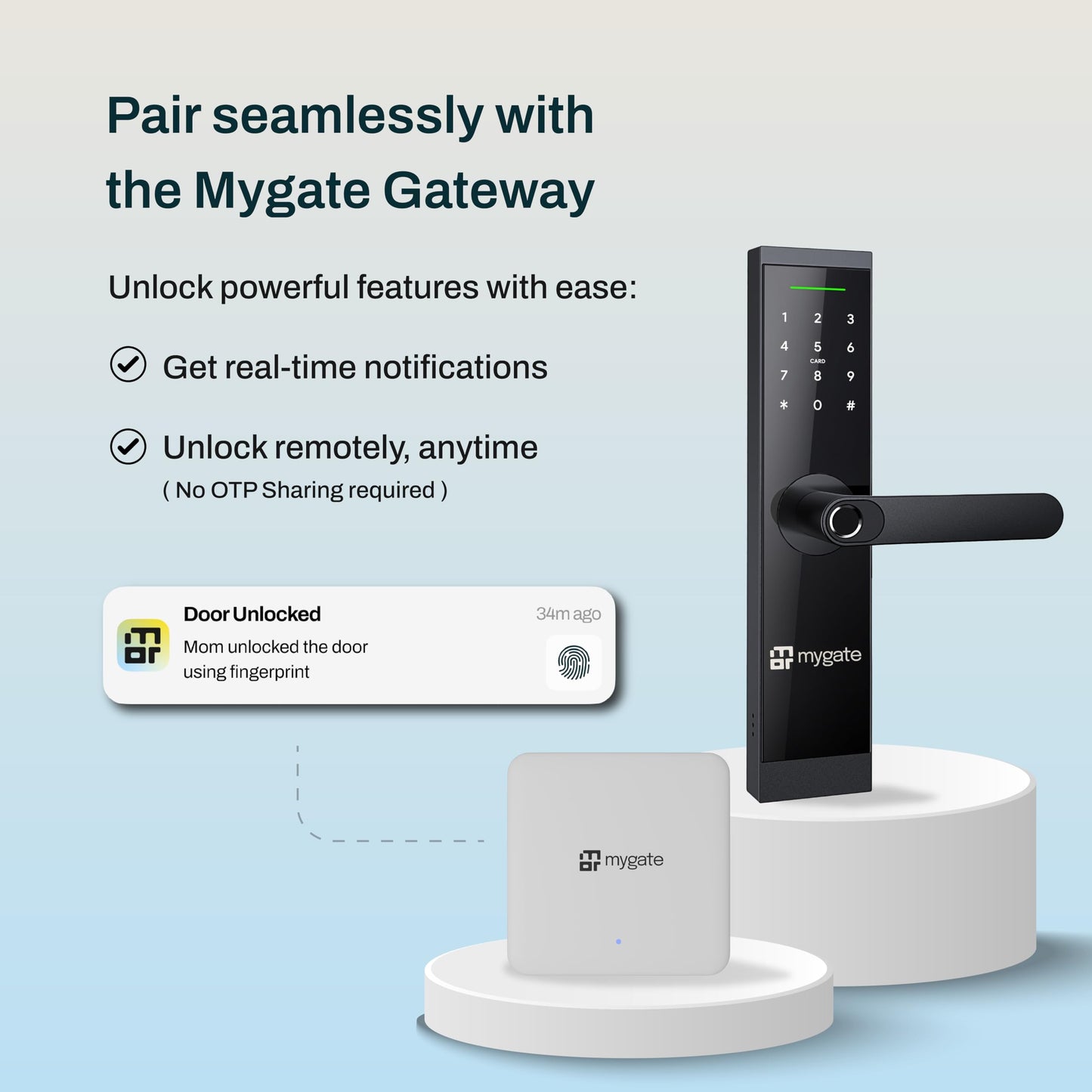 Mygate Smart Door Lock SE with 6 Unlock Methods, Fingerprint, OTP, PIN, RFID Card, Key & Mobile App Access, Unauthorized Freeze & Pin Decoy, Remote Unlocking via OTP| 3-Year Warranty by Mygate, Black