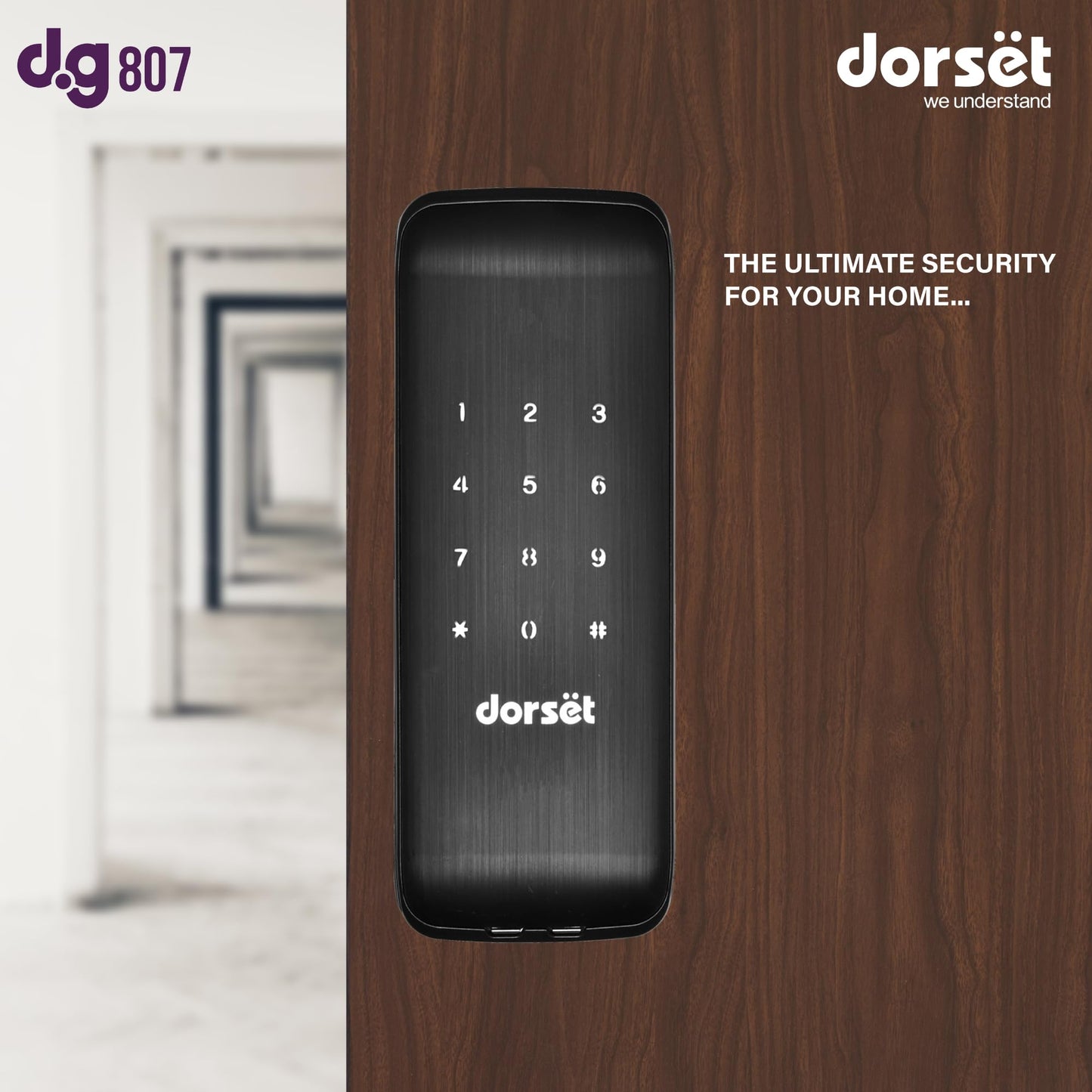Dorset DG 907 Digital Rim Lock with Pincode Access | Sleek Security Solution for Main Doors | Ideal for Door Thickness 30-60 mm | Graphite Matte Finish, Black