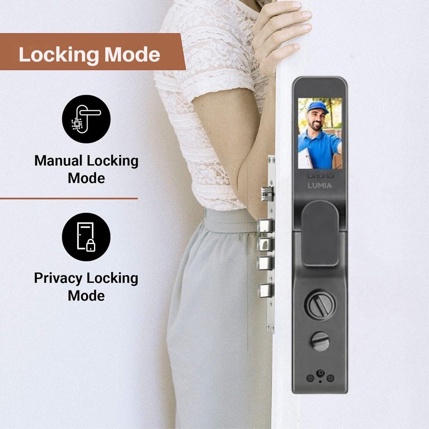 Golens X95 Luxury Smart Digital Door Lock | 9 Ways Unlocking | 3D Face ID | Fingerprint | Mobile App | RFID Card | PIN | OTP, Mechanical Key, Temporary Password, Door Viewer, No Extra Gateway Required