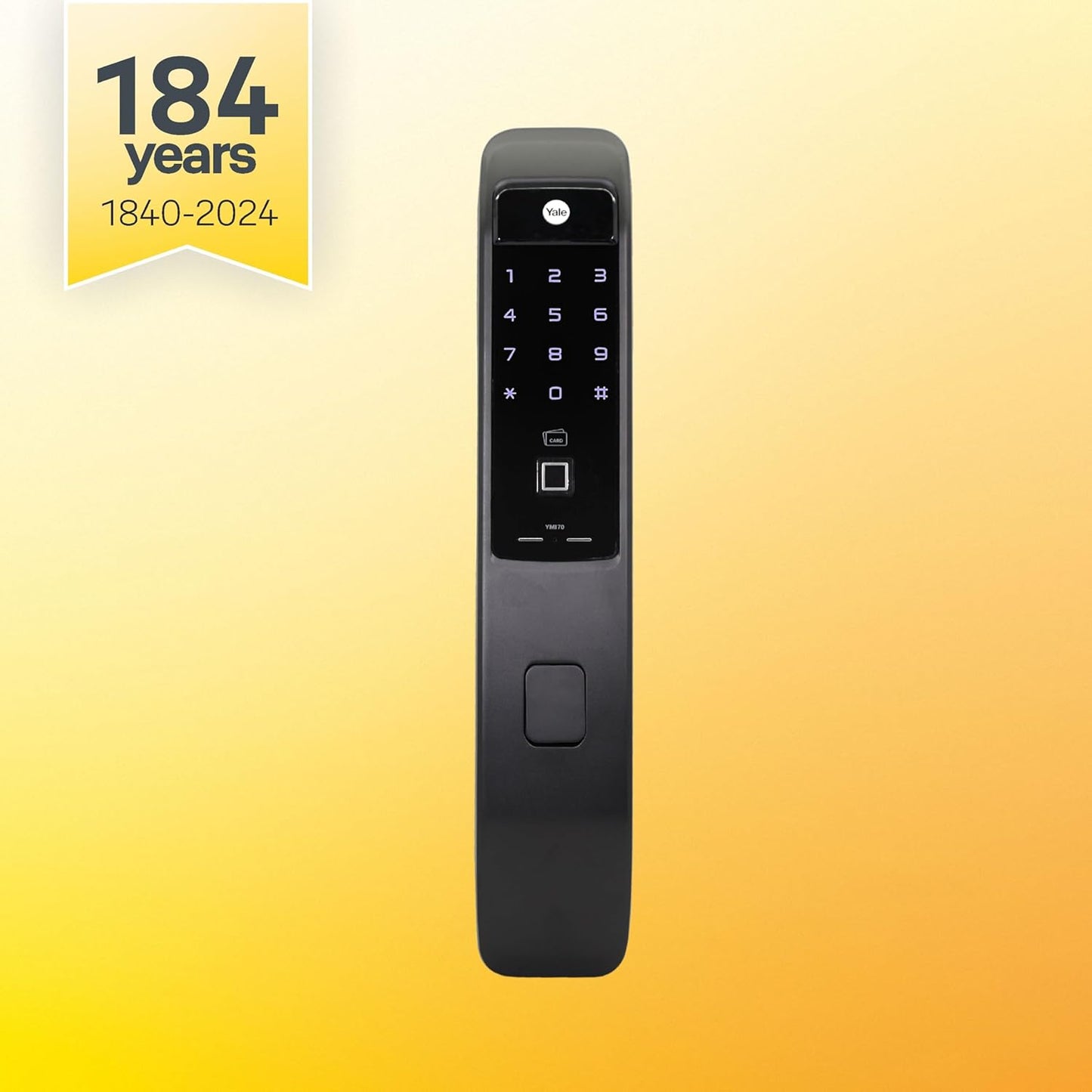 Yale YMI 70 Pull Smart Digital Door Lock – Biometric, PIN, RFID, Mechanical Key | Push-Pull Access | Fits 40mm–100mm Wooden Doors | Black | 3-Year Warranty