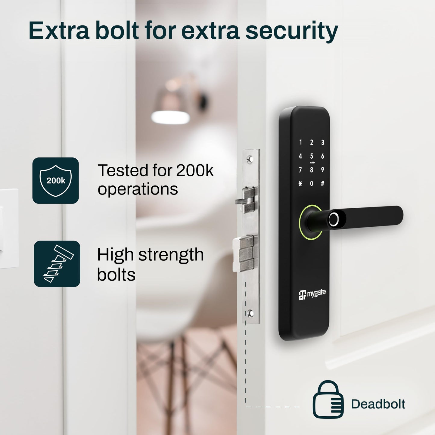 Mygate Smart Door Lock SE with 6 Unlock Methods, Fingerprint, OTP, PIN, RFID Card, Key & Mobile App Access, Unauthorized Freeze & Pin Decoy, Remote Unlocking via OTP| 3-Year Warranty by Mygate, Black