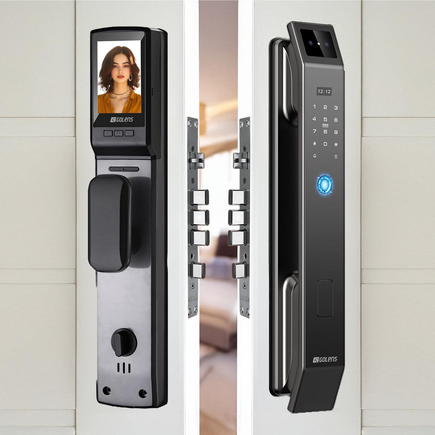 Golens X95 Luxury Smart Digital Door Lock | 9 Ways Unlocking | 3D Face ID | Fingerprint | Mobile App | RFID Card | PIN | OTP, Mechanical Key, Temporary Password, Door Viewer, No Extra Gateway Required