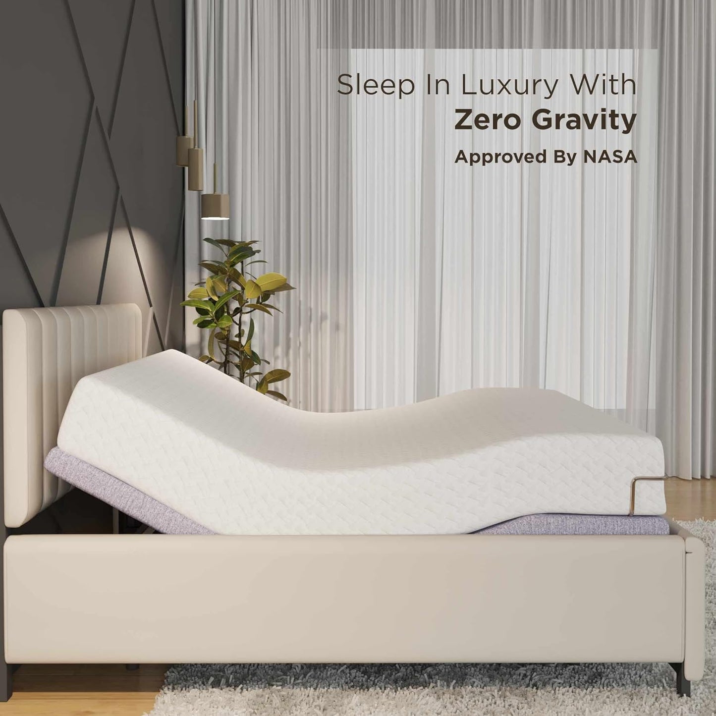 The Sleep Company Elev8 Smart Recliner Bed – Italia Beige Frame + 8" Ortho Mattress | Smart Adjustable King Bed with Massage & Zero Gravity Mode | Metal Frame, Carbon Steel