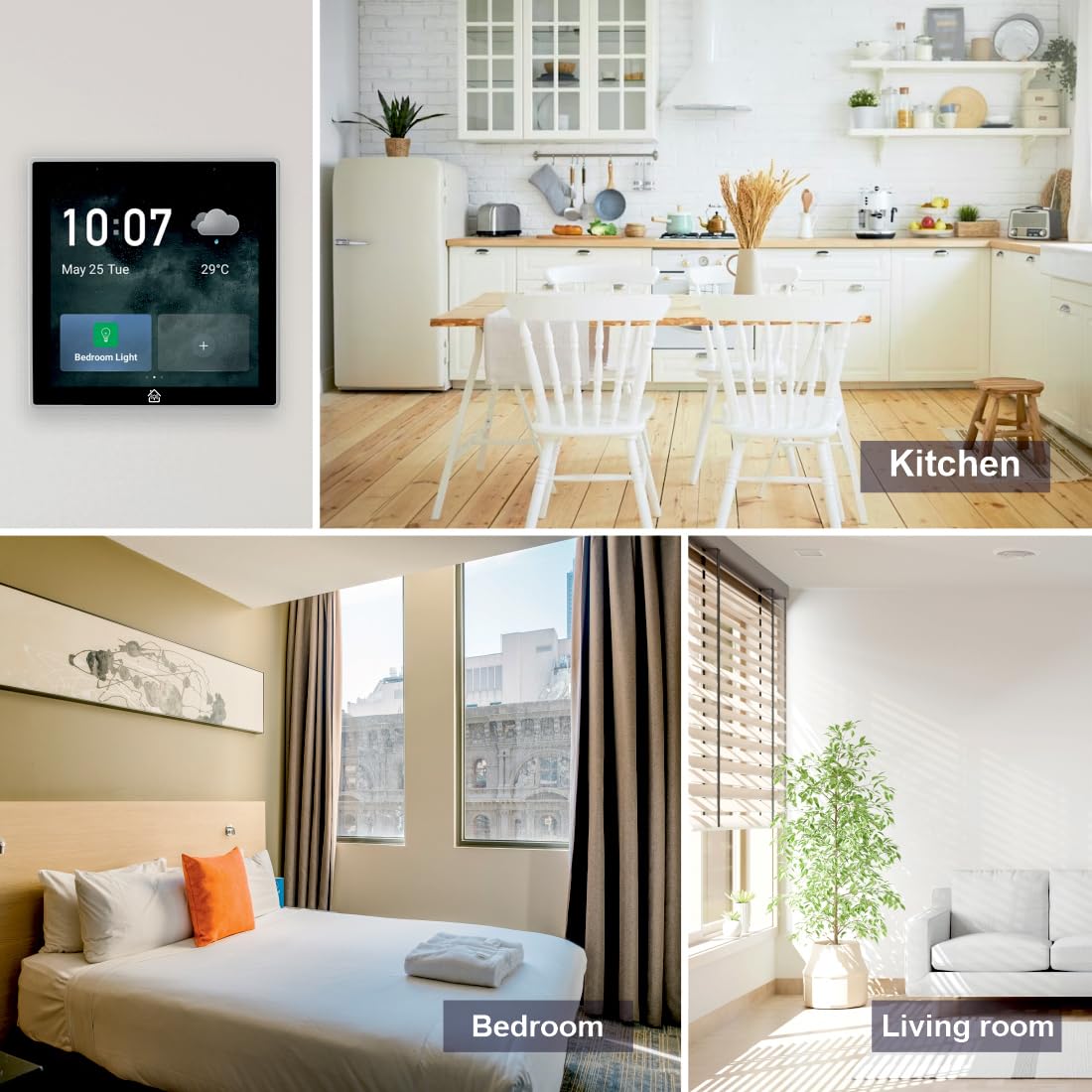 HomeMate Smart Home Control Panel Multi-Functional Wifi Smart Scene Wall Switch Zigbee BT Function APP Remote Control With 4-Inch LCD Touch Screen Clock Date Temperature Weather Display, 230 Volts