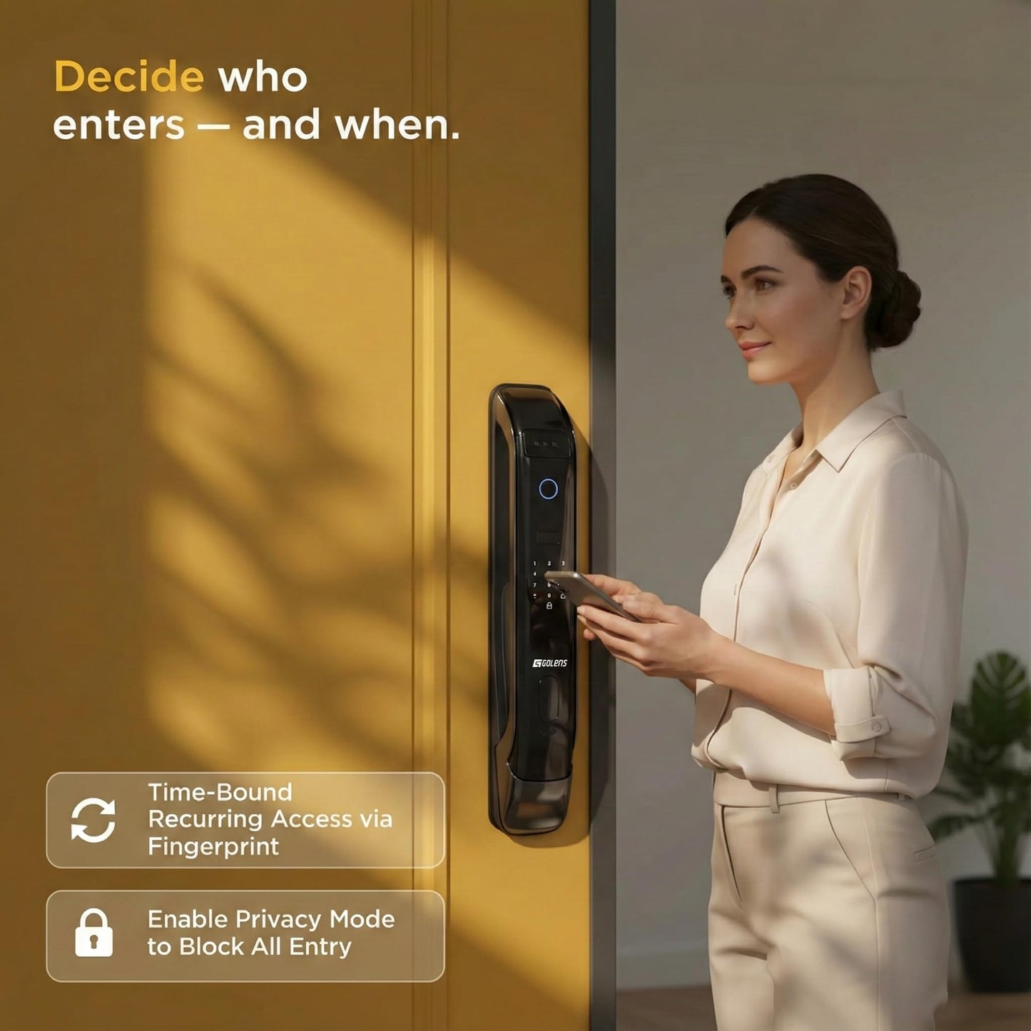 Golens X95 Luxury Smart Digital Door Lock | 9 Ways Unlocking | 3D Face ID | Fingerprint | Mobile App | RFID Card | PIN | OTP, Mechanical Key, Temporary Password, Door Viewer, No Extra Gateway Required