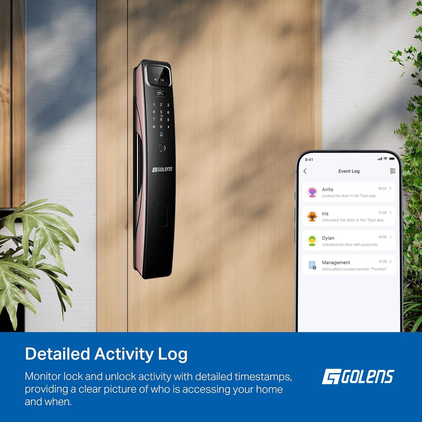Golens X95 Luxury Smart Digital Door Lock | 9 Ways Unlocking | 3D Face ID | Fingerprint | Mobile App | RFID Card | PIN | OTP, Mechanical Key, Temporary Password, Door Viewer, No Extra Gateway Required