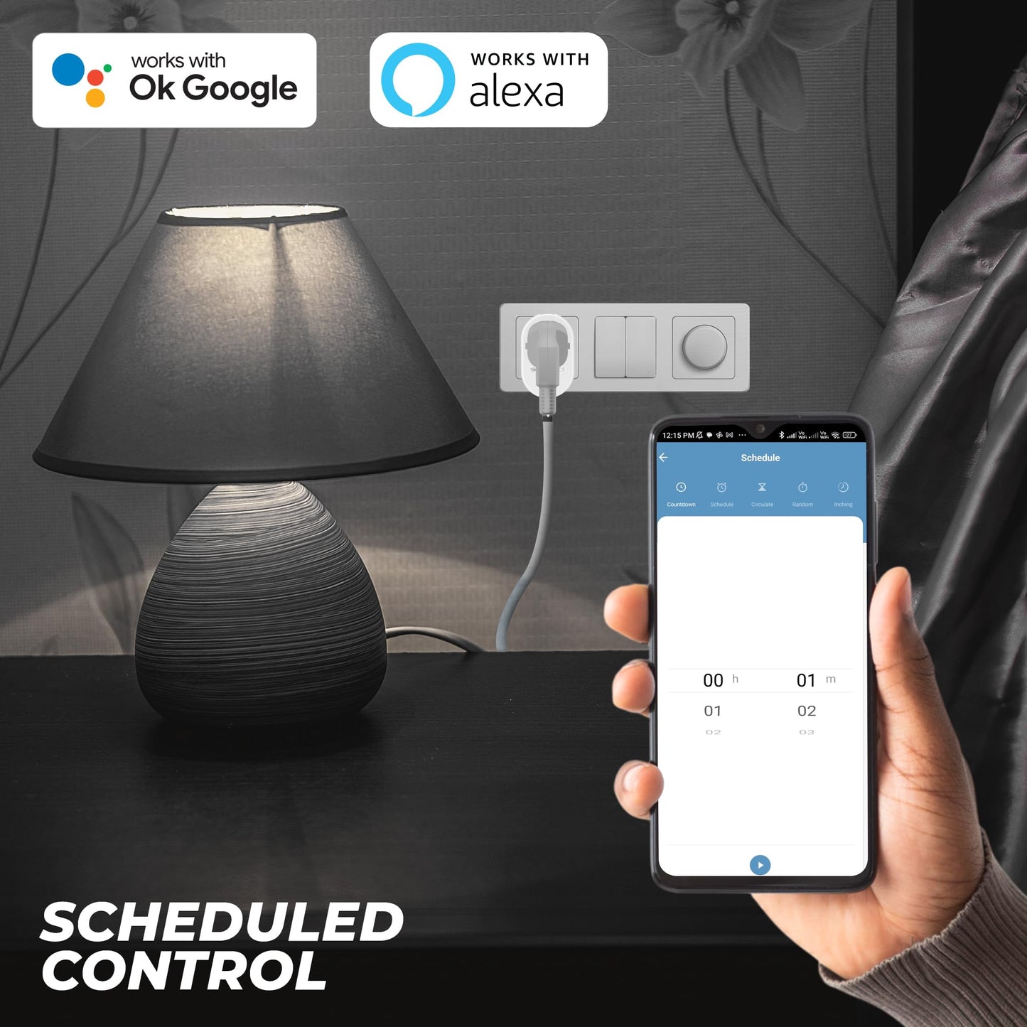 Zebronics ZEB-SP110, Smart Wi-Fi Plug Compatible with Google Assistant & Alexa, Supports Upto 10A and Comes with a Dedicated APP That Features Scheduled Control.