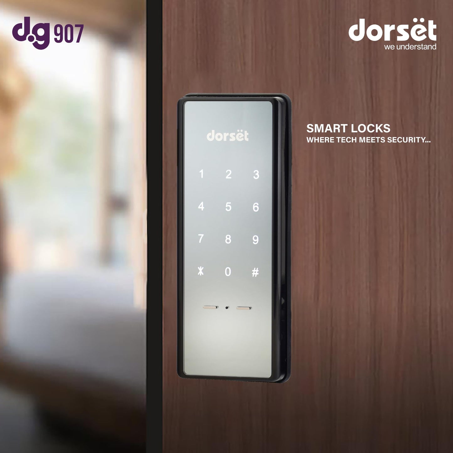 Dorset DG 907 Digital Rim Lock with Pincode Access | Sleek Security Solution for Main Doors | Ideal for Door Thickness 30-60 mm | Graphite Matte Finish, Black