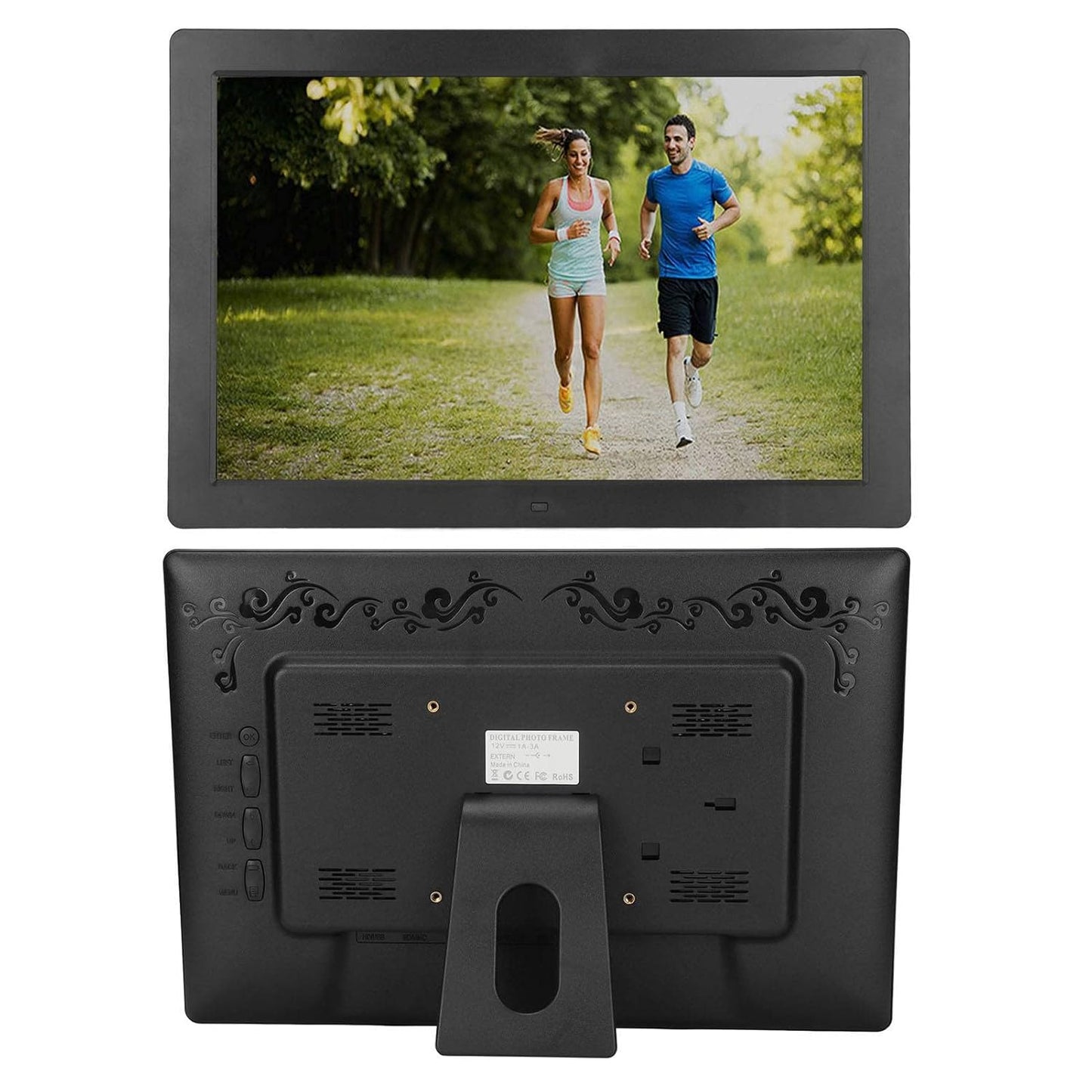 UniMarket® 15-Inch Smart WiFi Digital Photo Frame – Wall-Mounted, App Sharing, Auto-Rotate | EU Plug, Black Finish