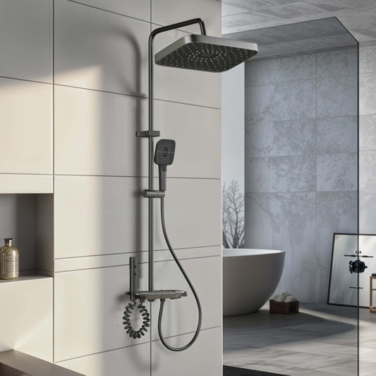 Ruhe Ripple Smart Shower Panel Set, 4-in-1 Multi Flow Functions, Piano Button Shower Panel System Chrome Finish, Includes Overhead Shower, 3-Flow Hand Shower and Dual Mode Water Spray Health Faucet