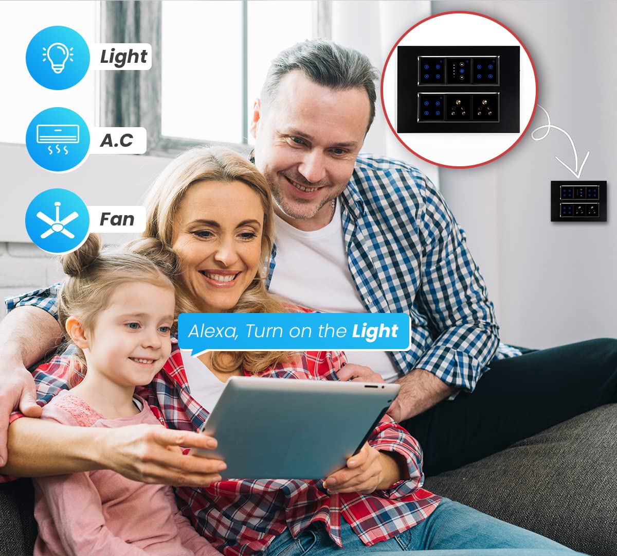 LECCY & GENESIS 12M Smart Switch Board | 10 Smart Switch Control, 1 Smart Fan Regulator, 2 Socket | Compatible with Alexa and Google Home (Size: 12M- 220 x 160 x 45 mm) (Black)