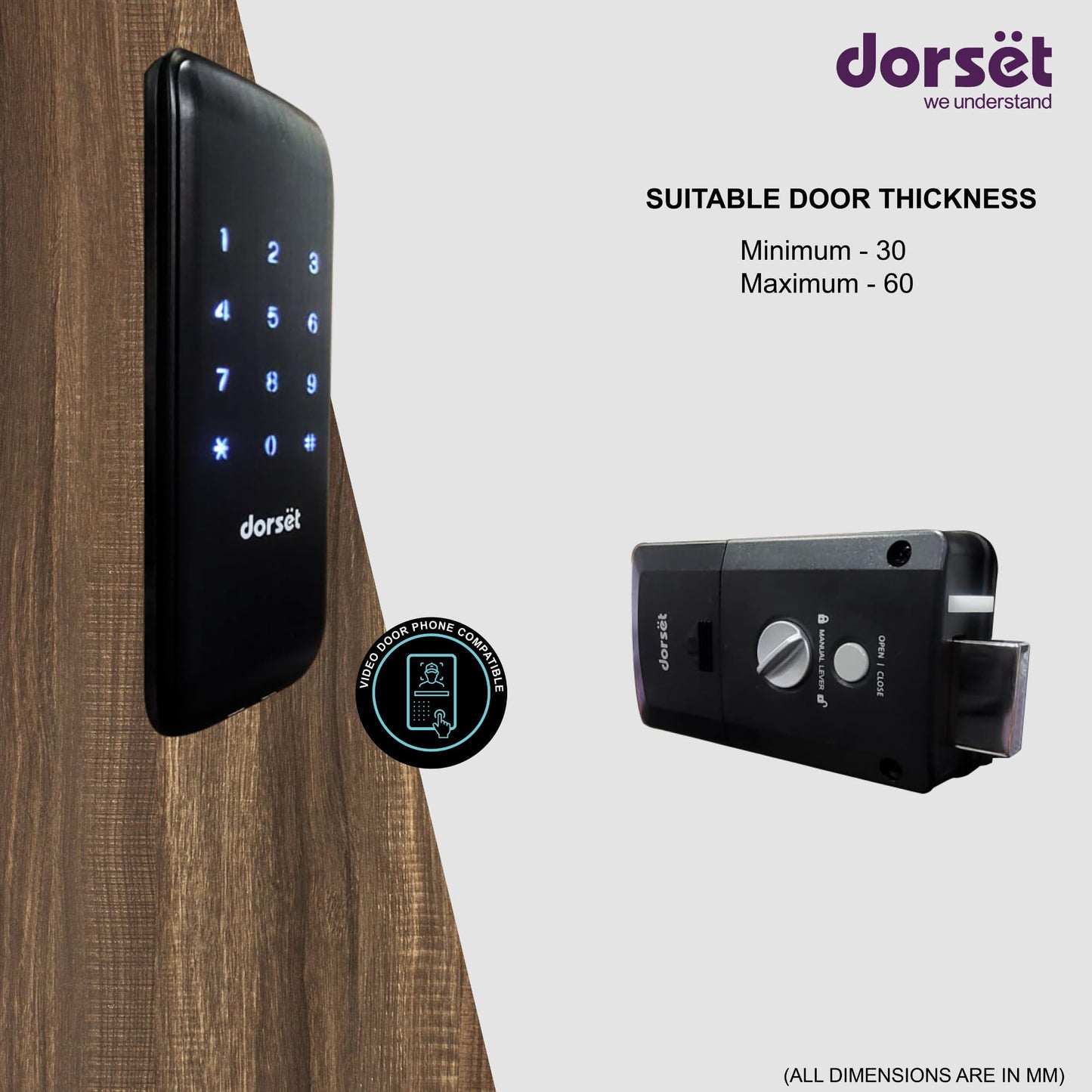 Dorset DG 907 Digital Rim Lock with Pincode Access | Sleek Security Solution for Main Doors | Ideal for Door Thickness 30-60 mm | Graphite Matte Finish, Black