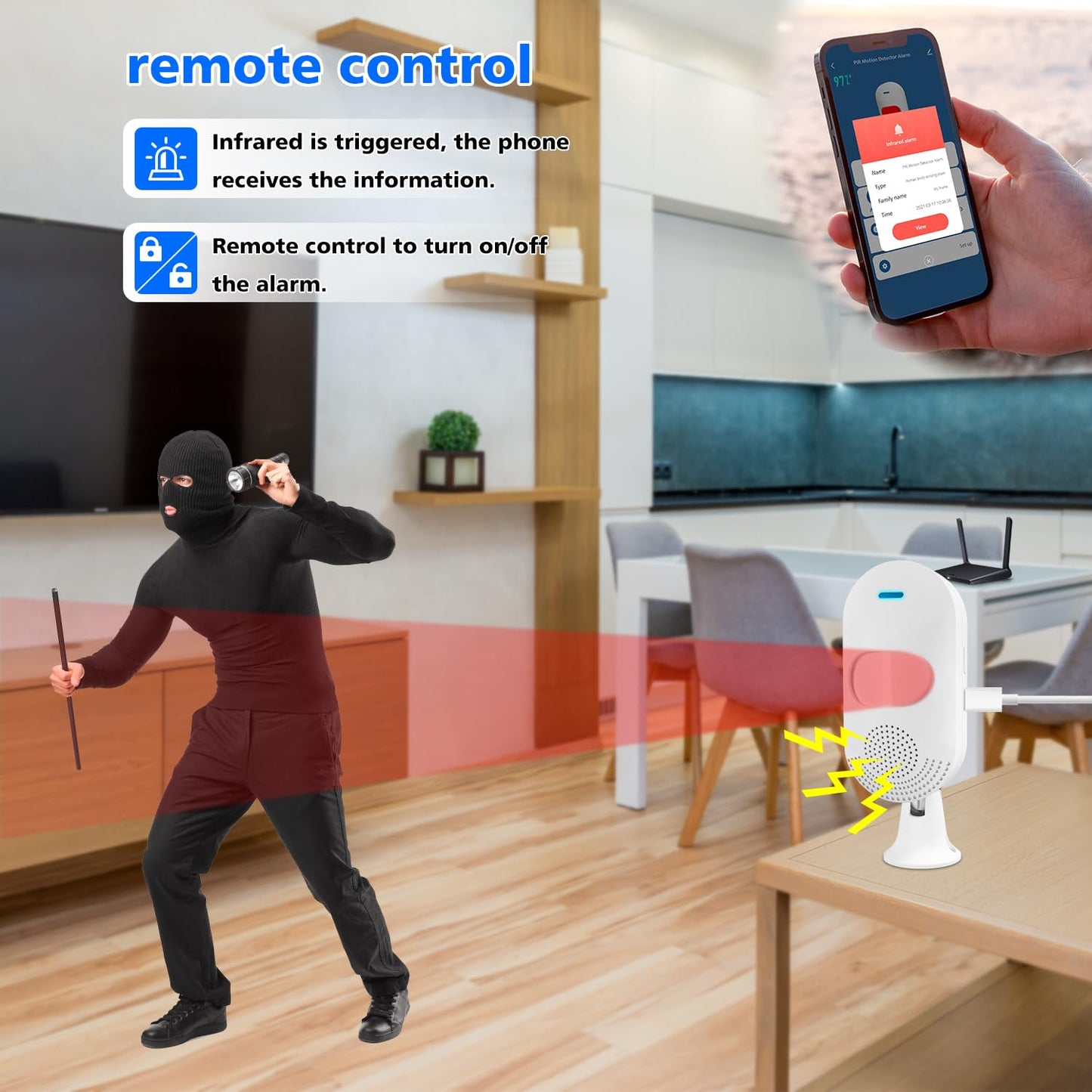 Smart WiFi PIR Motion Sensor – App Notification Alert | USB/Battery Powered | Compatible with Alexa & Google Home | Smart Home Movement Detector