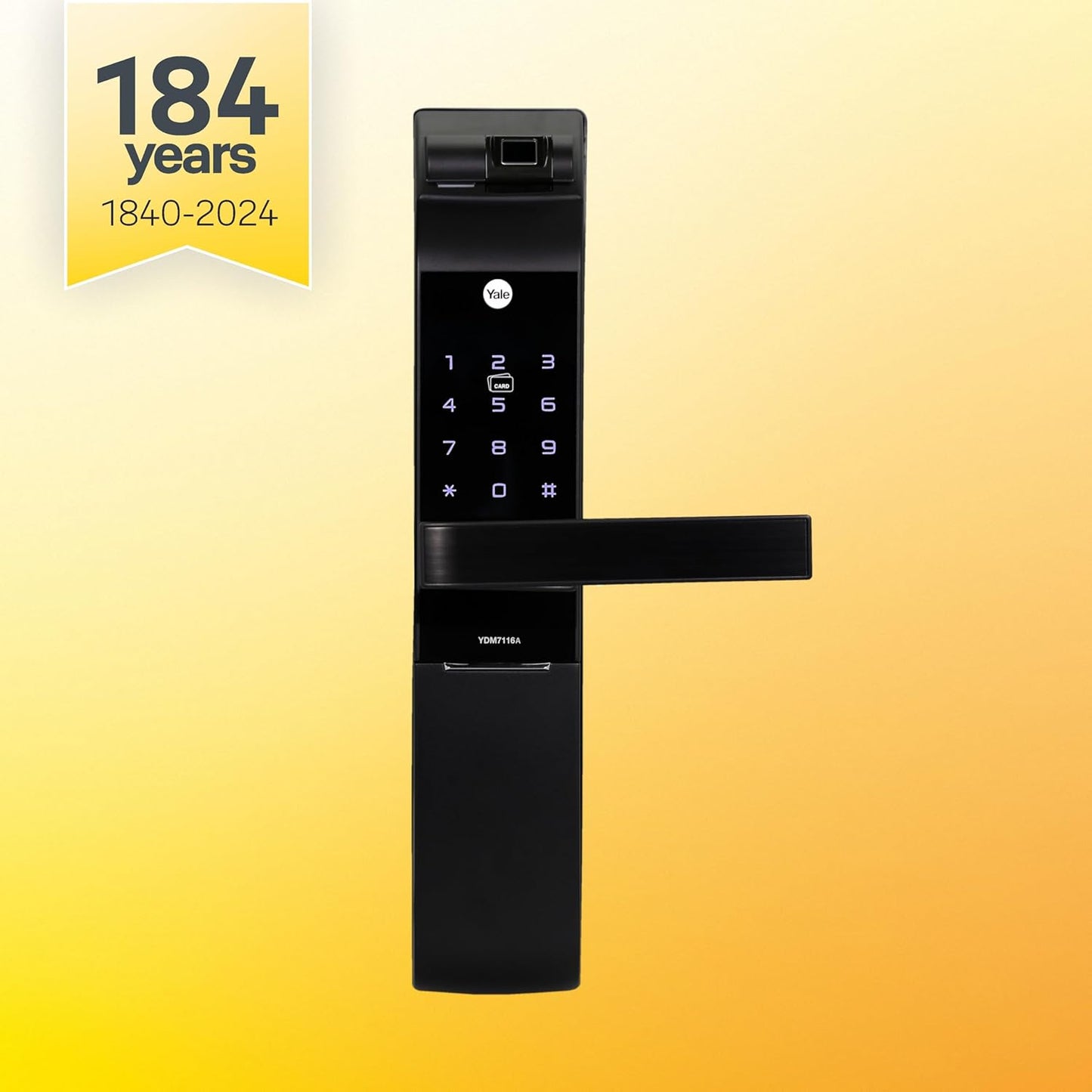Yale YDM 7116 Smart Door Lock – Biometric, PIN, RFID, Bluetooth & Mechanical Key Access | App Enabled | Wi-Fi Optional | Matt Black Finish