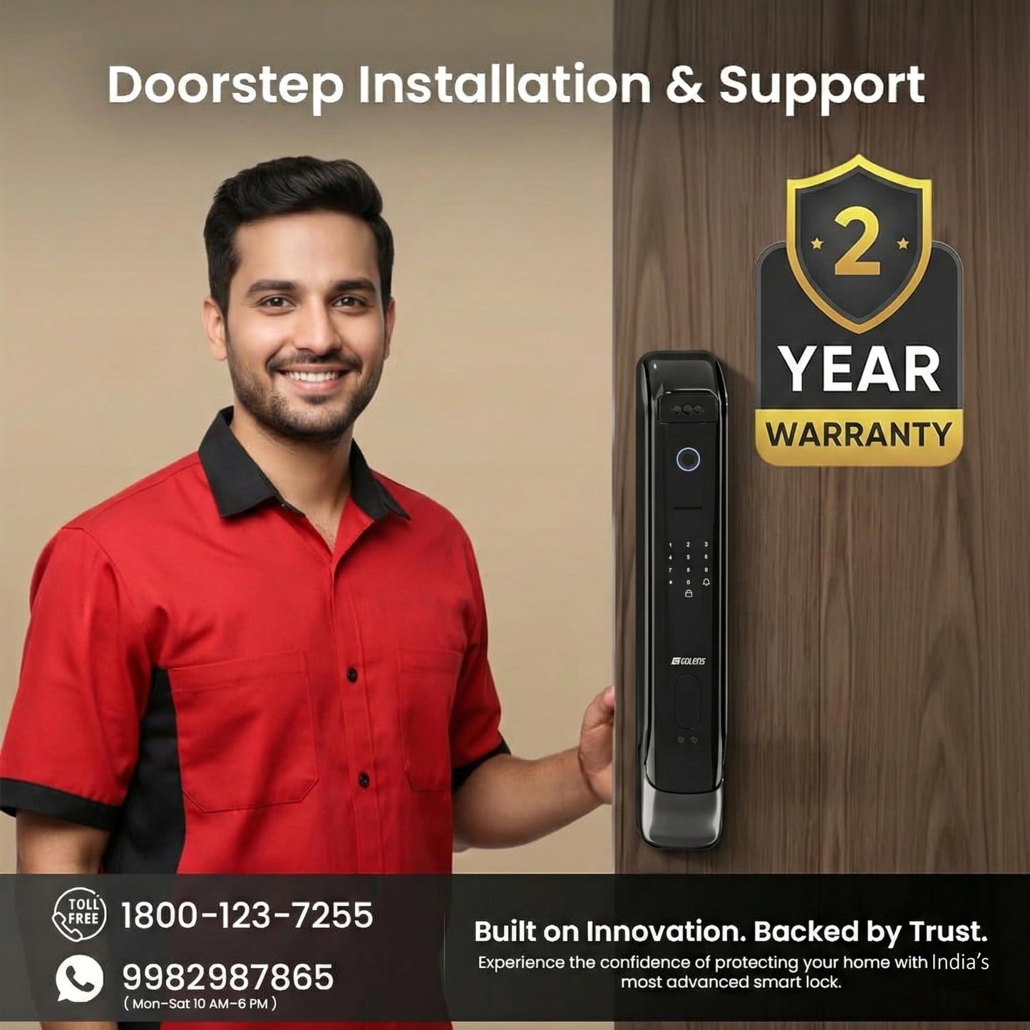 Golens X95 Luxury Smart Digital Door Lock | 9 Ways Unlocking | 3D Face ID | Fingerprint | Mobile App | RFID Card | PIN | OTP, Mechanical Key, Temporary Password, Door Viewer, No Extra Gateway Required