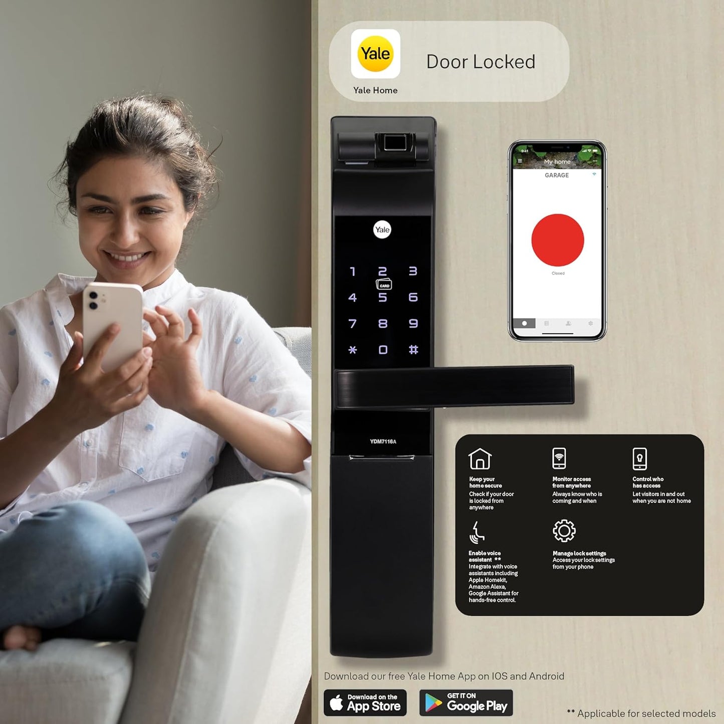 Yale YDM 7116 Smart Door Lock – Biometric, PIN, RFID, Bluetooth & Mechanical Key Access | App Enabled | Wi-Fi Optional | Matt Black Finish