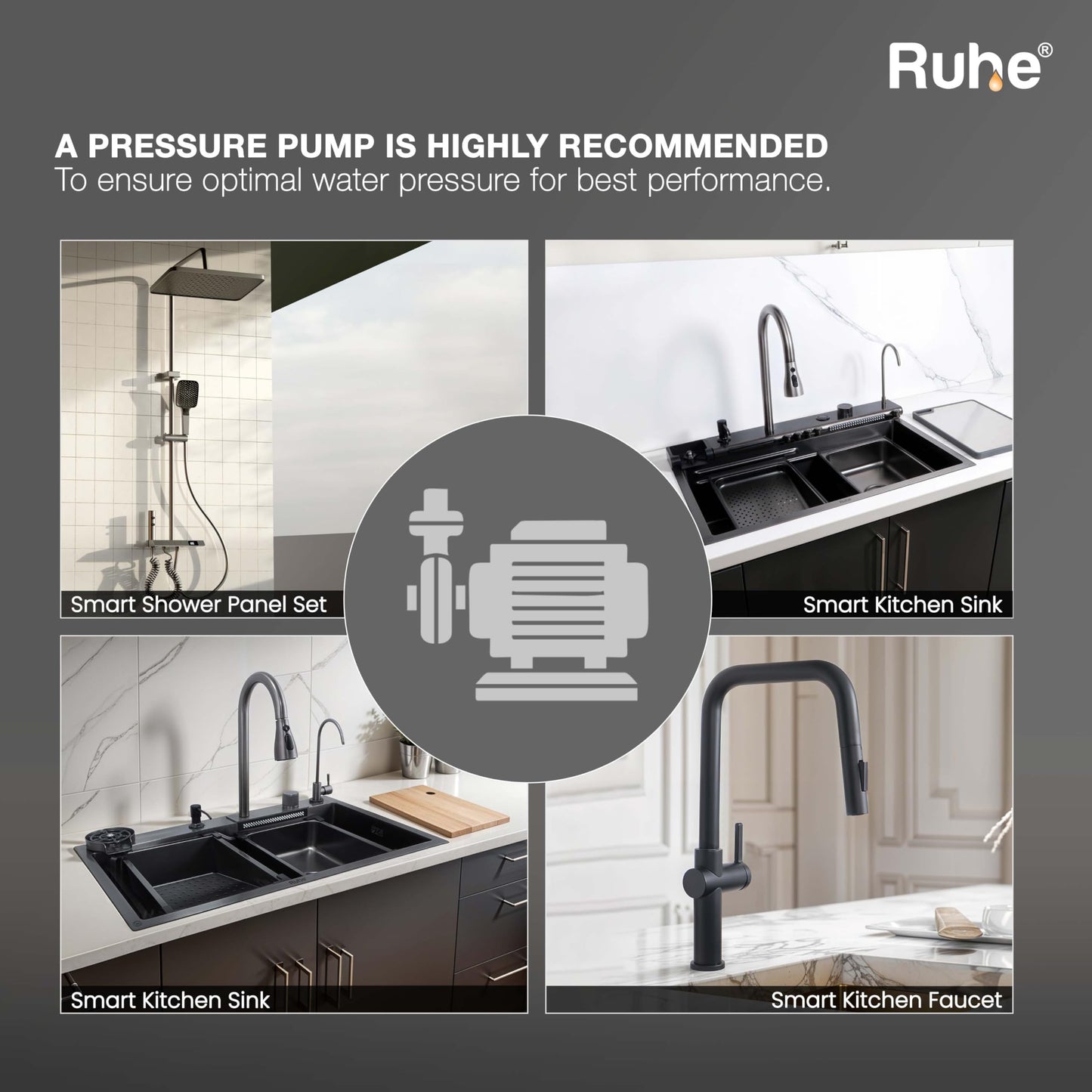 Ruhe Ripple Smart Shower Panel Set, 4-in-1 Multi Flow Functions, Piano Button Shower Panel System Chrome Finish, Includes Overhead Shower, 3-Flow Hand Shower and Dual Mode Water Spray Health Faucet