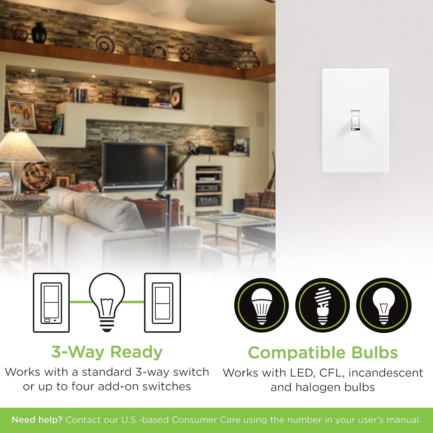 Enbrighten Z-Wave In-Wall Smart Light Switch with QuickFit and SimpleWire, Works with Google Assistant, Alexa, & SmartThings, Z-Wave Hub Required, Smart Home, 700 Series, 58433