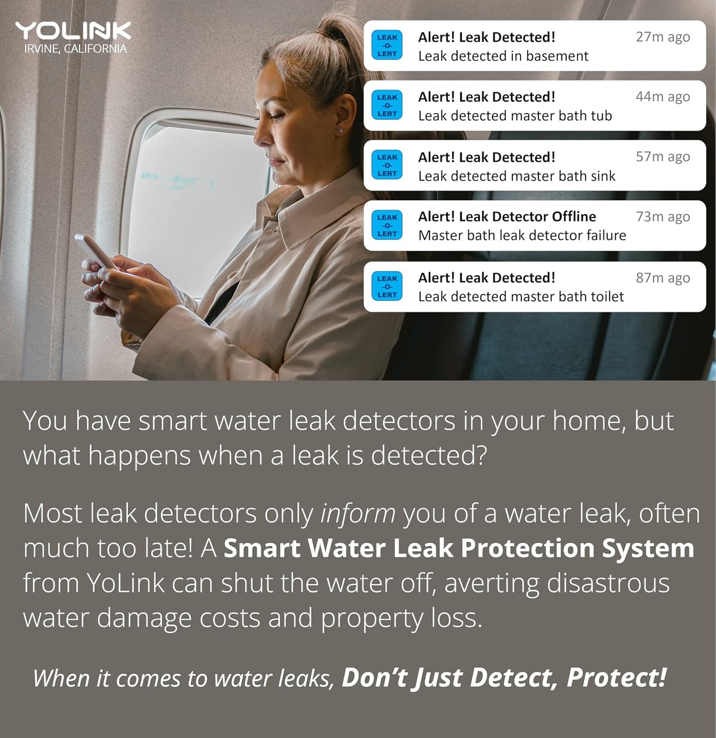 YoLink LoRa Smart Water Leak Protection System – 3/4" Motorized Stainless Steel Valve + 3 Leak Sensors + Hub | Long-Range, Alexa, IFTTT, Home Assistant Compatible