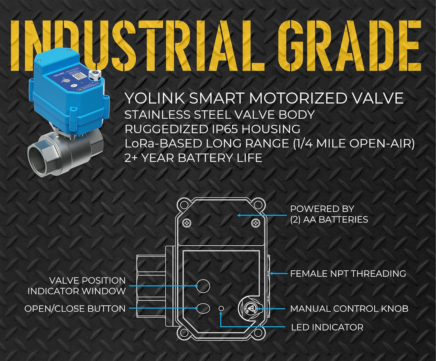 YoLink LoRa Smart Water Leak Protection System – 3/4" Motorized Stainless Steel Valve + 3 Leak Sensors + Hub | Long-Range, Alexa, IFTTT, Home Assistant Compatible