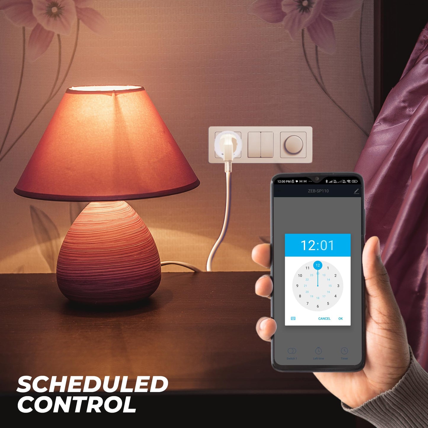 Zebronics ZEB-SP110, Smart Wi-Fi Plug Compatible with Google Assistant & Alexa, Supports Upto 10A and Comes with a Dedicated APP That Features Scheduled Control.