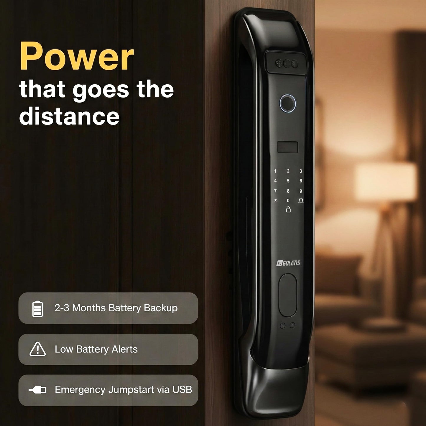 Golens X95 Luxury Smart Digital Door Lock | 9 Ways Unlocking | 3D Face ID | Fingerprint | Mobile App | RFID Card | PIN | OTP, Mechanical Key, Temporary Password, Door Viewer, No Extra Gateway Required