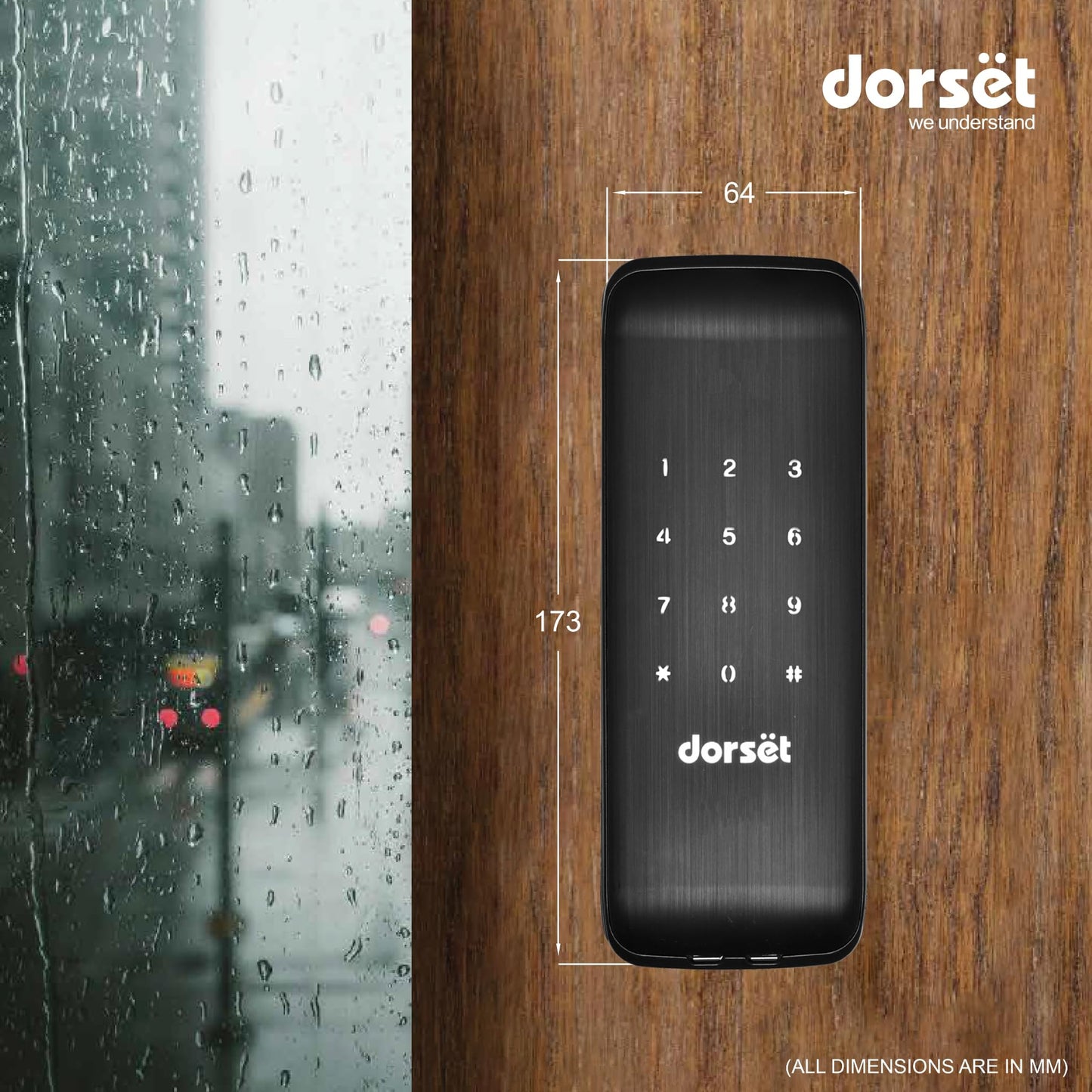 Dorset DG 907 Digital Rim Lock with Pincode Access | Sleek Security Solution for Main Doors | Ideal for Door Thickness 30-60 mm | Graphite Matte Finish, Black
