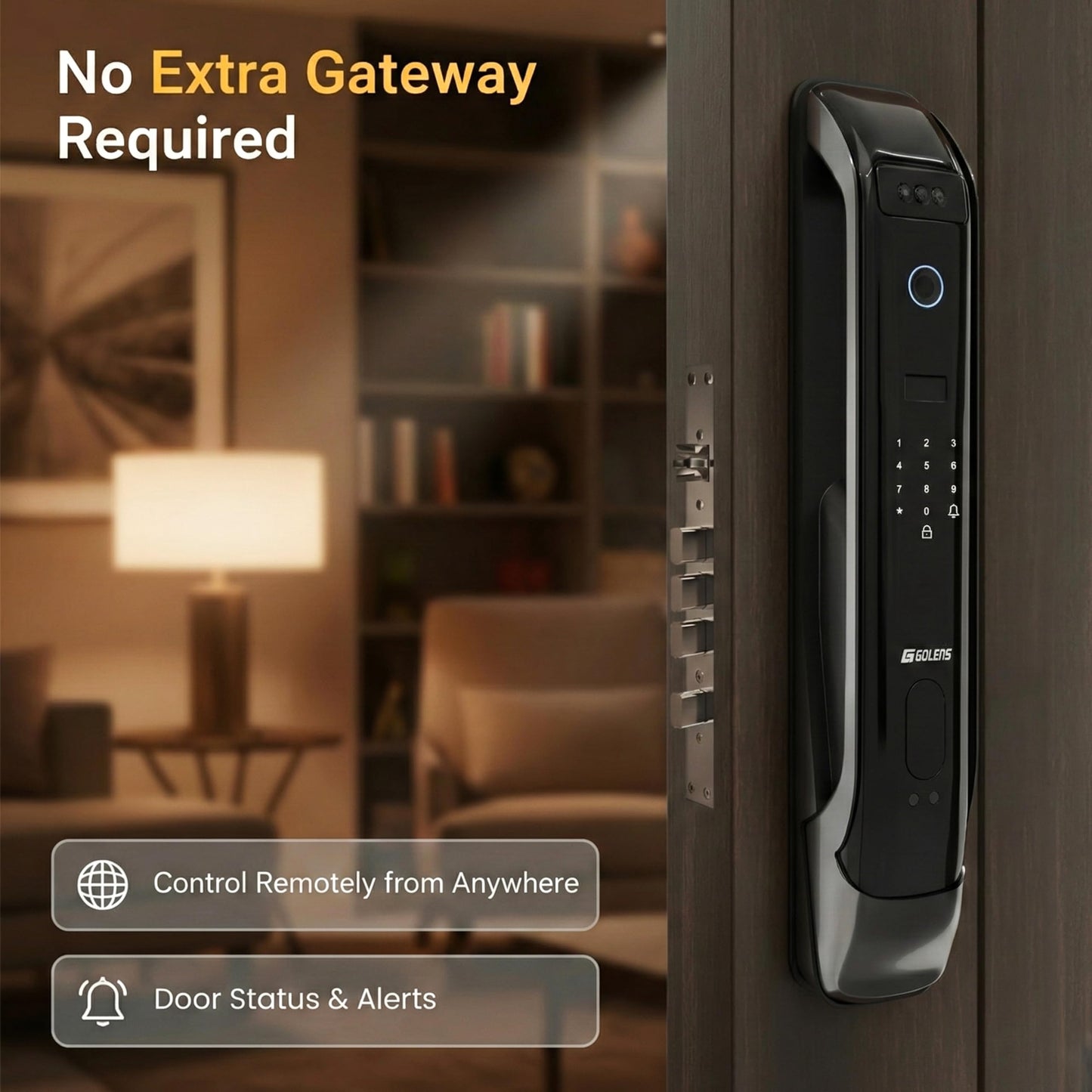 Golens X95 Luxury Smart Digital Door Lock | 9 Ways Unlocking | 3D Face ID | Fingerprint | Mobile App | RFID Card | PIN | OTP, Mechanical Key, Temporary Password, Door Viewer, No Extra Gateway Required