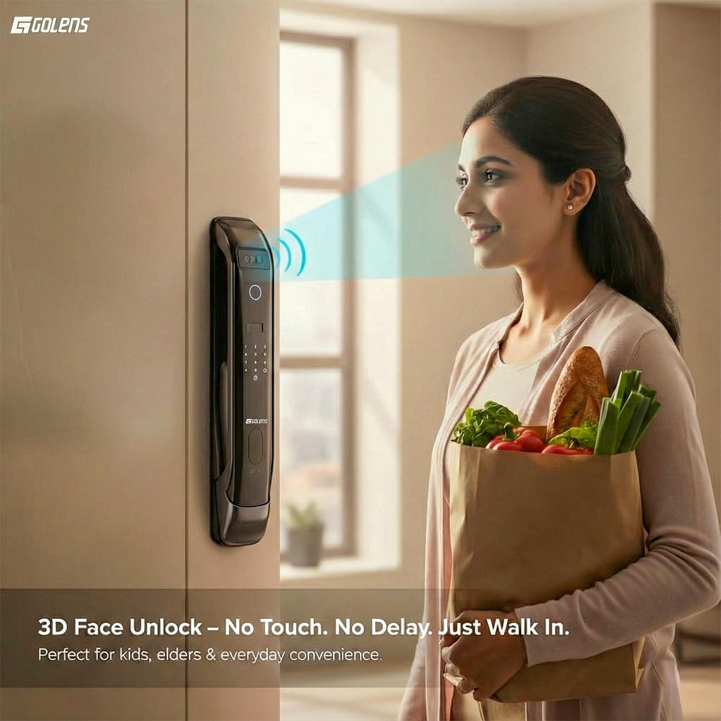 Golens X95 Luxury Smart Digital Door Lock | 9 Ways Unlocking | 3D Face ID | Fingerprint | Mobile App | RFID Card | PIN | OTP, Mechanical Key, Temporary Password, Door Viewer, No Extra Gateway Required