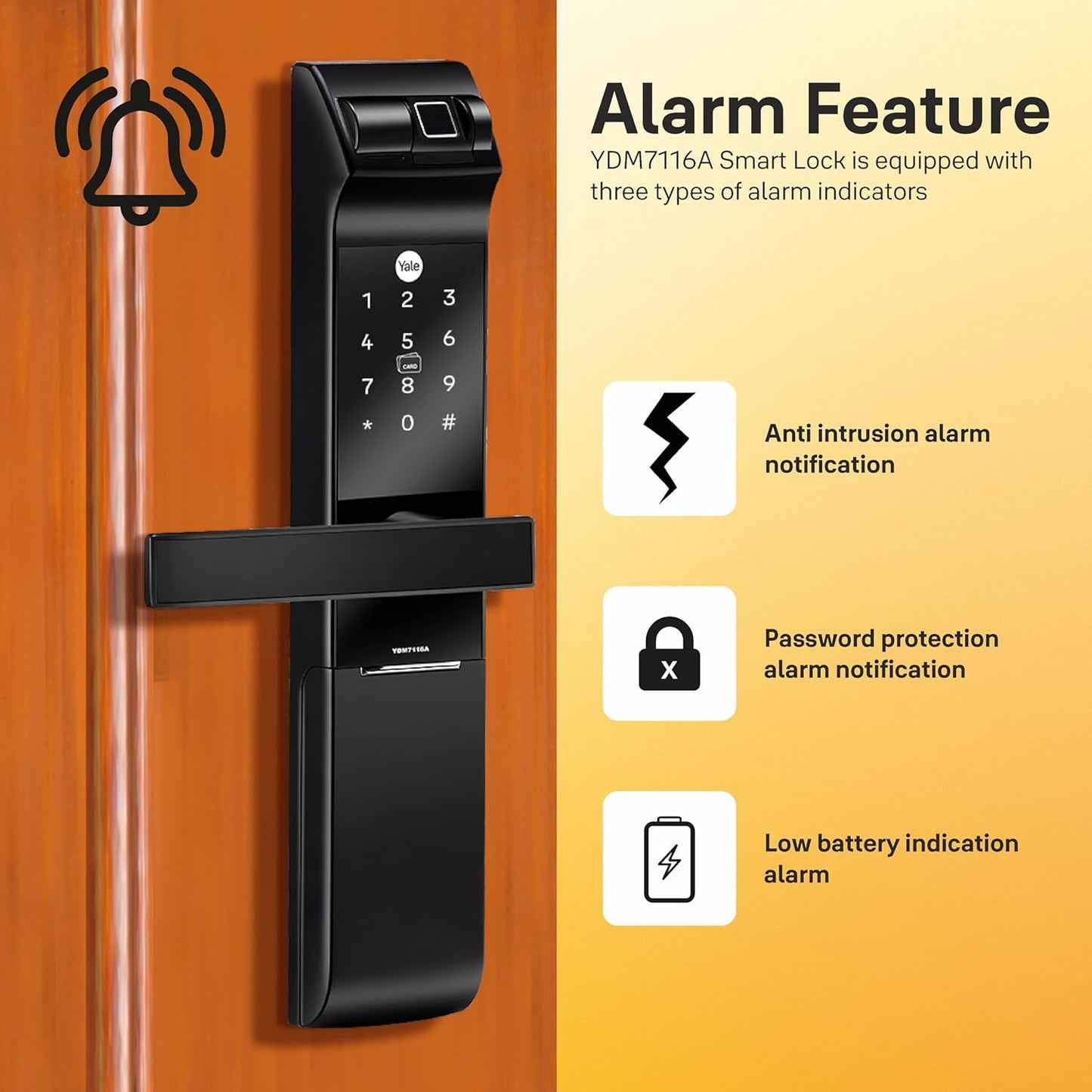 Yale YDM 7116 Smart Door Lock – Biometric, PIN, RFID, Bluetooth & Mechanical Key Access | App Enabled | Wi-Fi Optional | Matt Black Finish