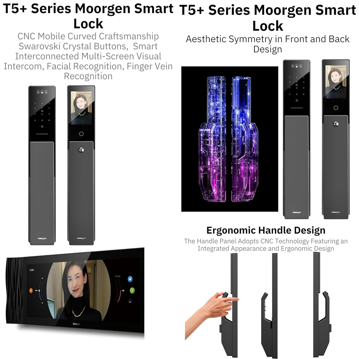 Moorgen T5+ Smart Door Lock – 6-Layer Security with Face Recognition, Anti-Pry Alarm, Virtual Password | Futuristic Design Recommended by Zaha Hadid