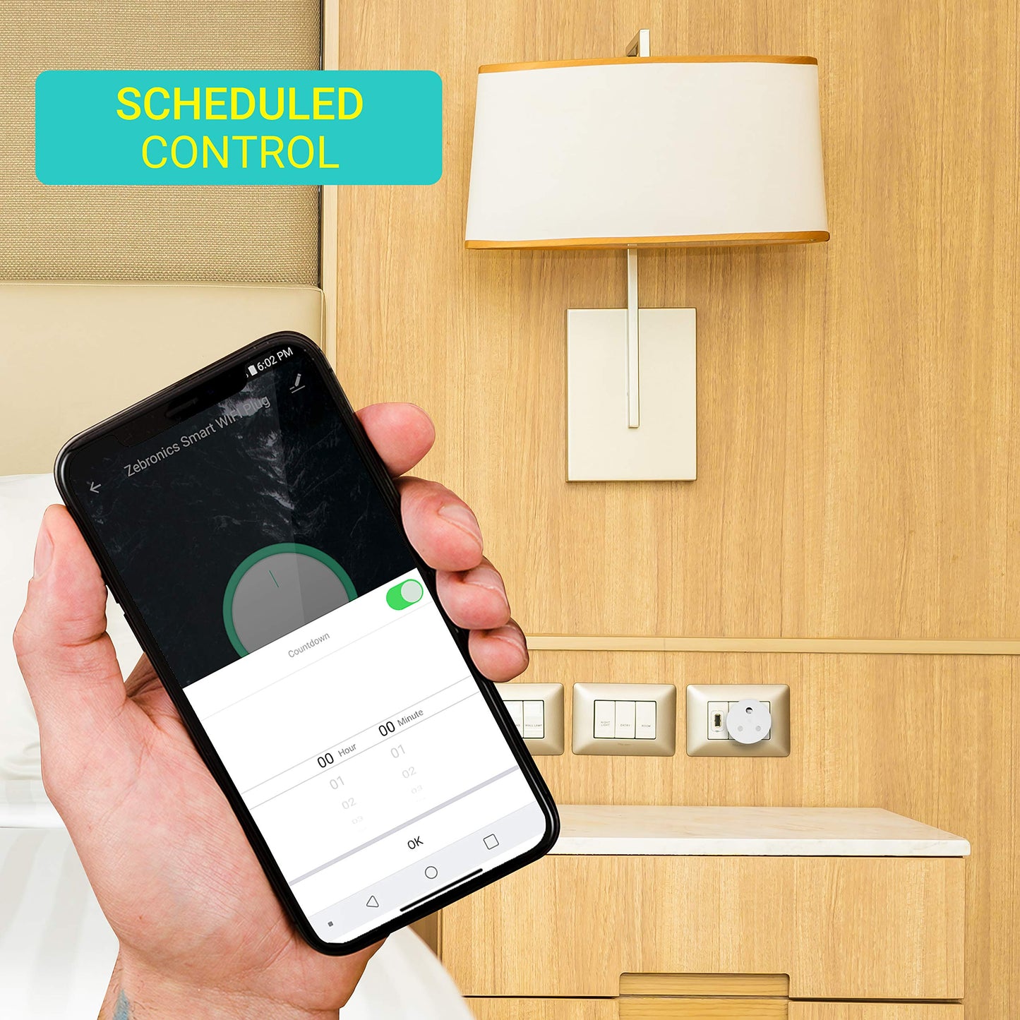 Zebronics ZEB-SP110, Smart Wi-Fi Plug Compatible with Google Assistant & Alexa, Supports Upto 10A and Comes with a Dedicated APP That Features Scheduled Control.