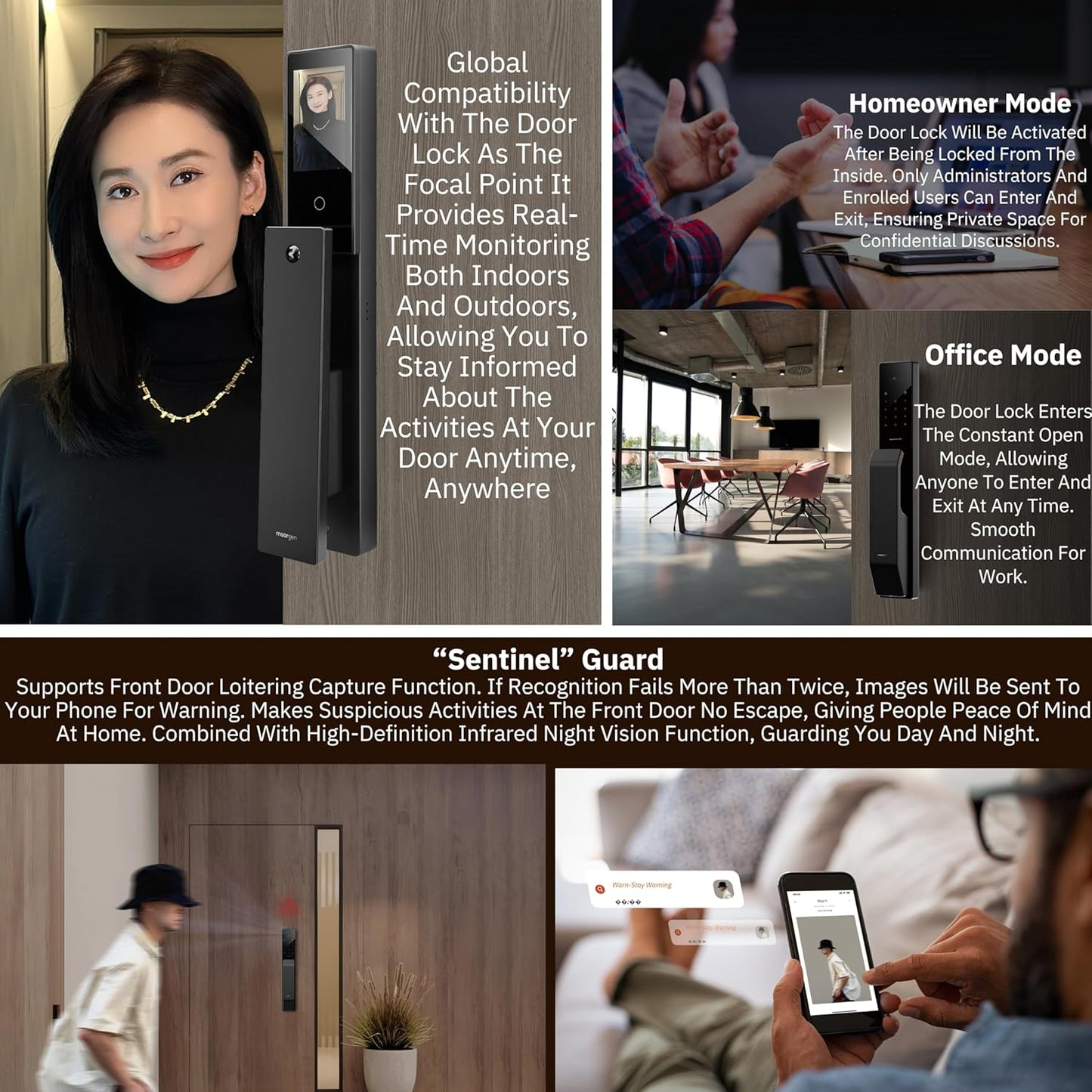 Moorgen T5+ Smart Door Lock – 6-Layer Security with Face Recognition, Anti-Pry Alarm, Virtual Password | Futuristic Design Recommended by Zaha Hadid